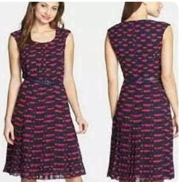 Halogen Women Pleated Multi Color Lips Motif Dress Size 0 - Picture 1 of 11
